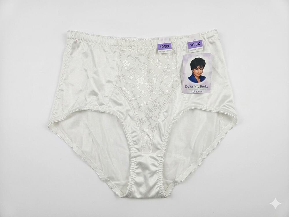 Deadstock Vintage 90s Delta Burke 3X White High Waist Satin Panties Underwear